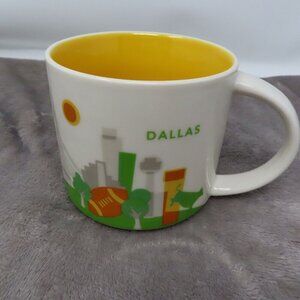 Starbucks Dallas Coffee Cup Mug You Are Here Ceramic 2013 White Yellow 14 fl oz